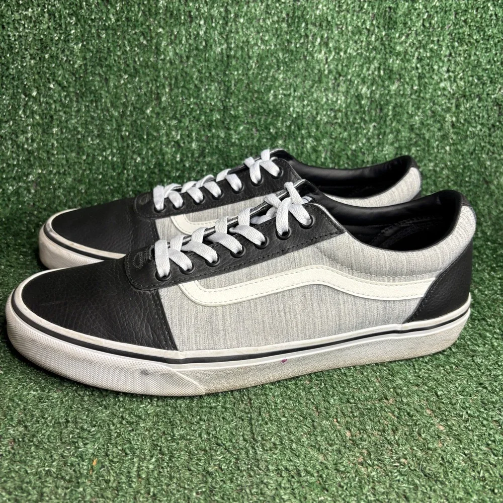 Vans Ward Low Leather Canvas Skater Streetwear Sneaker Black Grey Mens Size 12.0